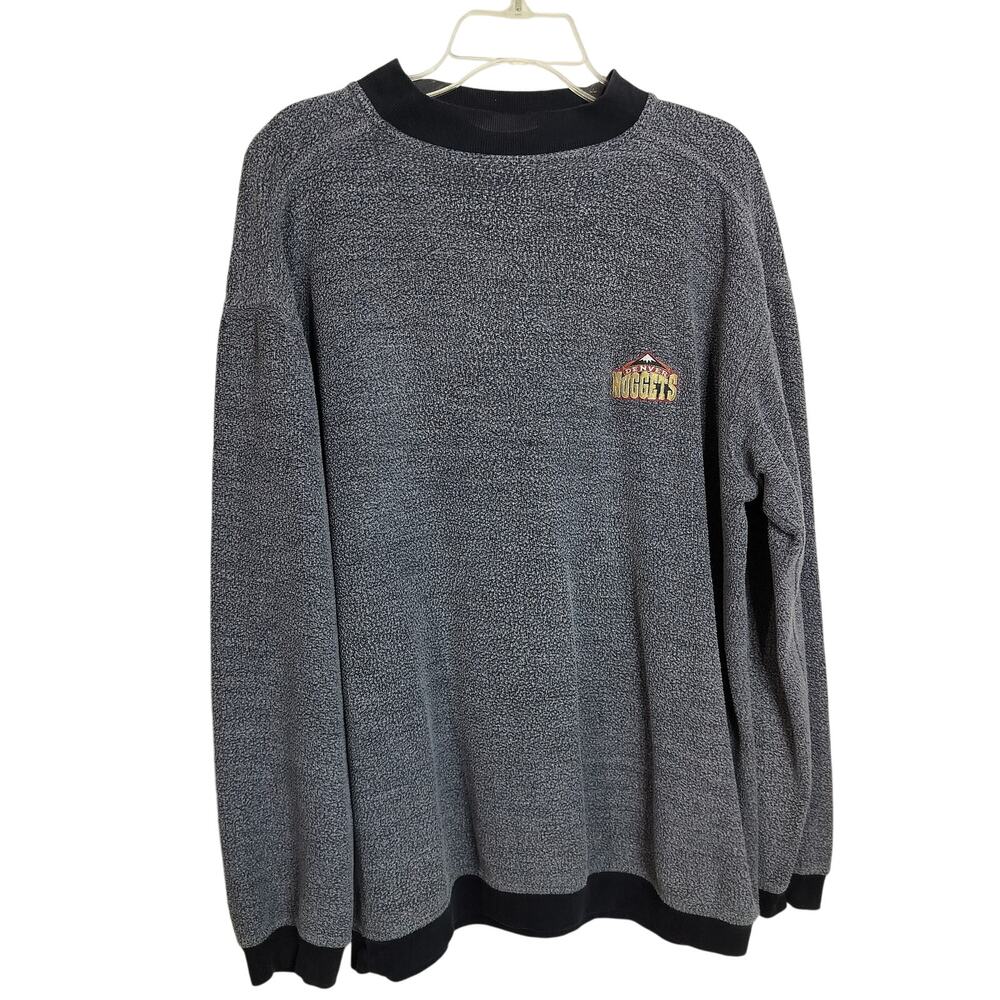 M829) Vintage 90s Denver Nuggets Gray Crewneck Pullover Fleece Pro Edge Large
